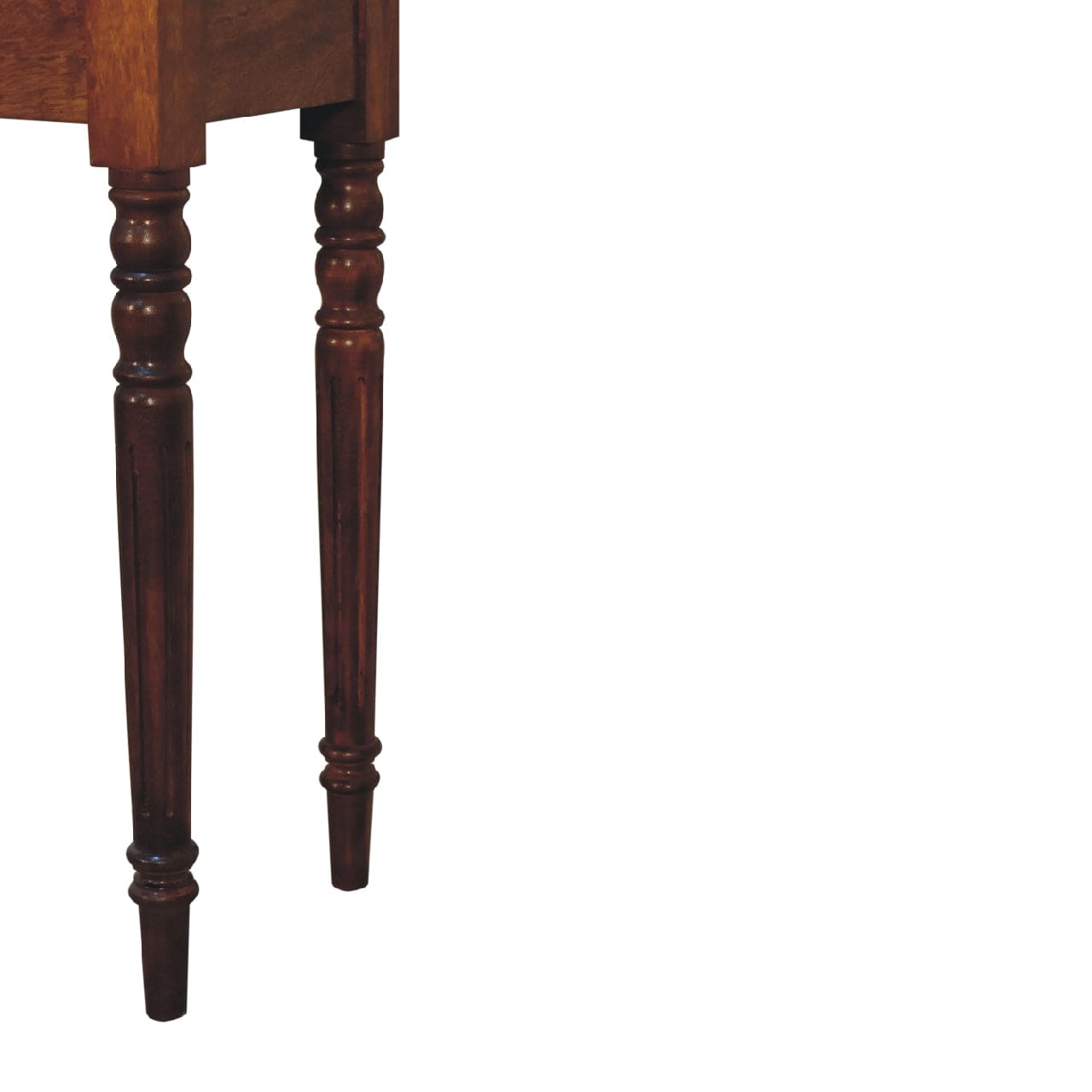 Chestnut Turned Leg Writing Desk - Solid Mango Wood Writing Table for Home Office - product view 8 showing handcrafted...