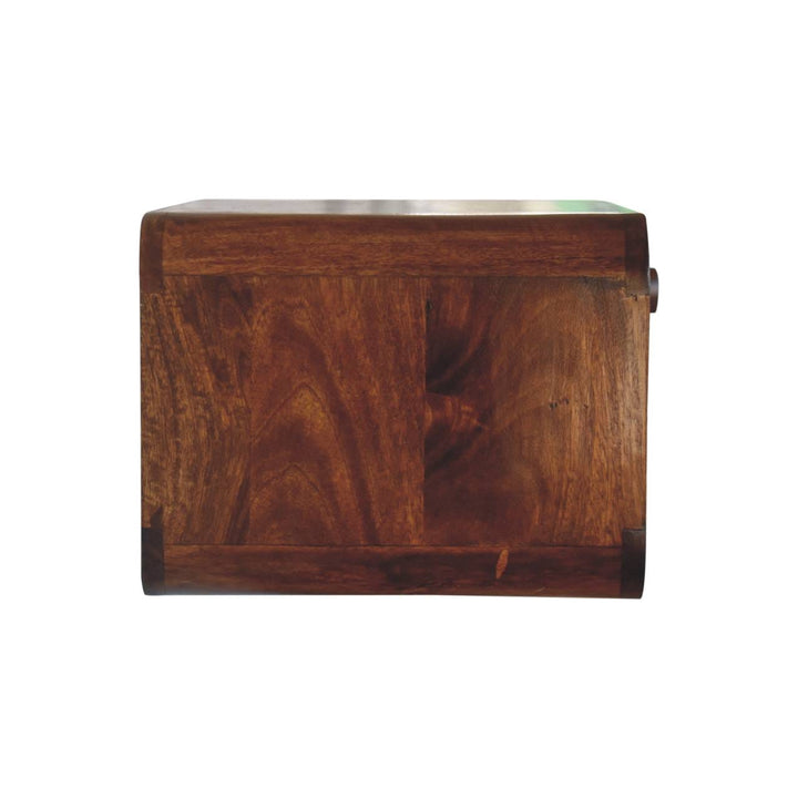 Chestnut Wall Mounted Open Woven Nightstand - Solid Mango Wood Bedside Table for Bedroom - product view 9 showing...