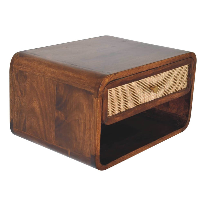 Chestnut Wall Mounted Open Woven Nightstand - Solid Mango Wood Bedside Table for Bedroom - product view 6 showing...