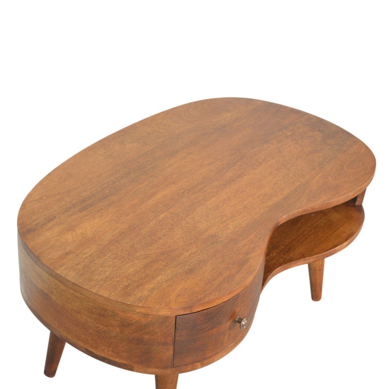Chestnut Wave Coffee Table - Solid Mango Wood Center Table for Living Room - product view 6 showing handcrafted solid...