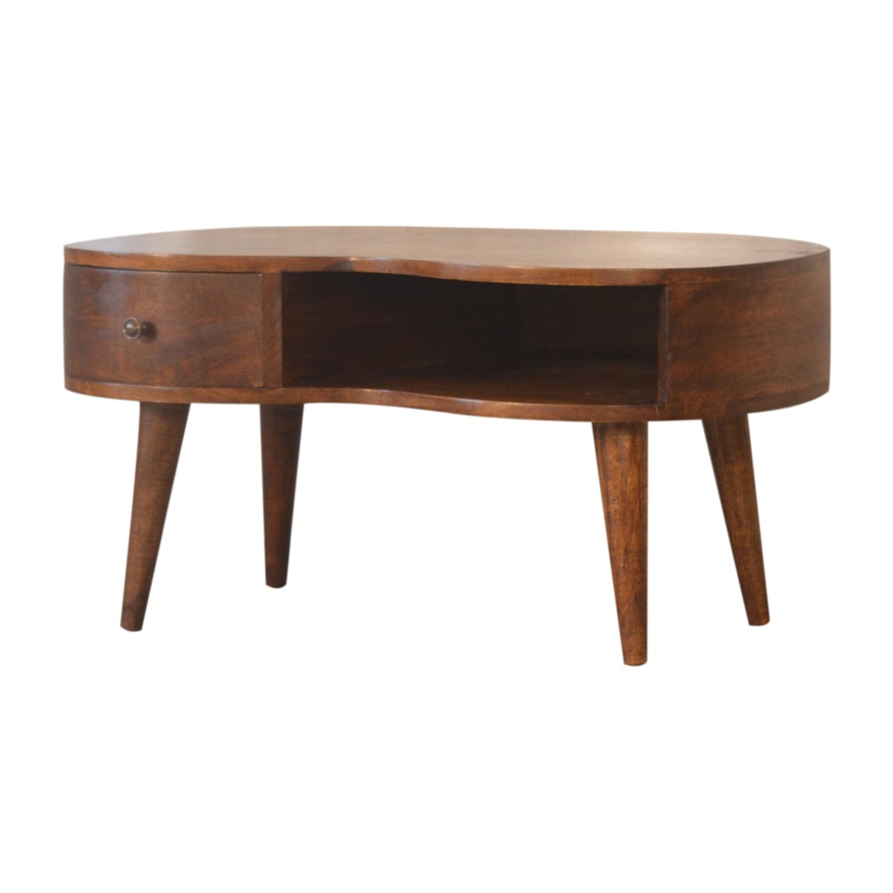 Chestnut Wave Coffee Table - Solid Mango Wood Center Table for Living Room - product view 3 showing handcrafted solid...