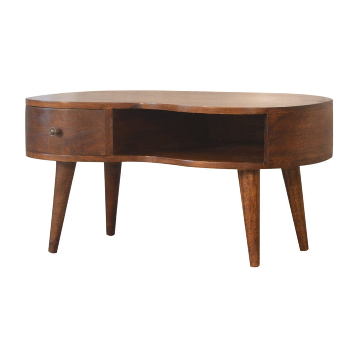 Chestnut Wave Coffee Table - Solid Mango Wood Center Table for Living Room - product view 3 showing handcrafted solid...