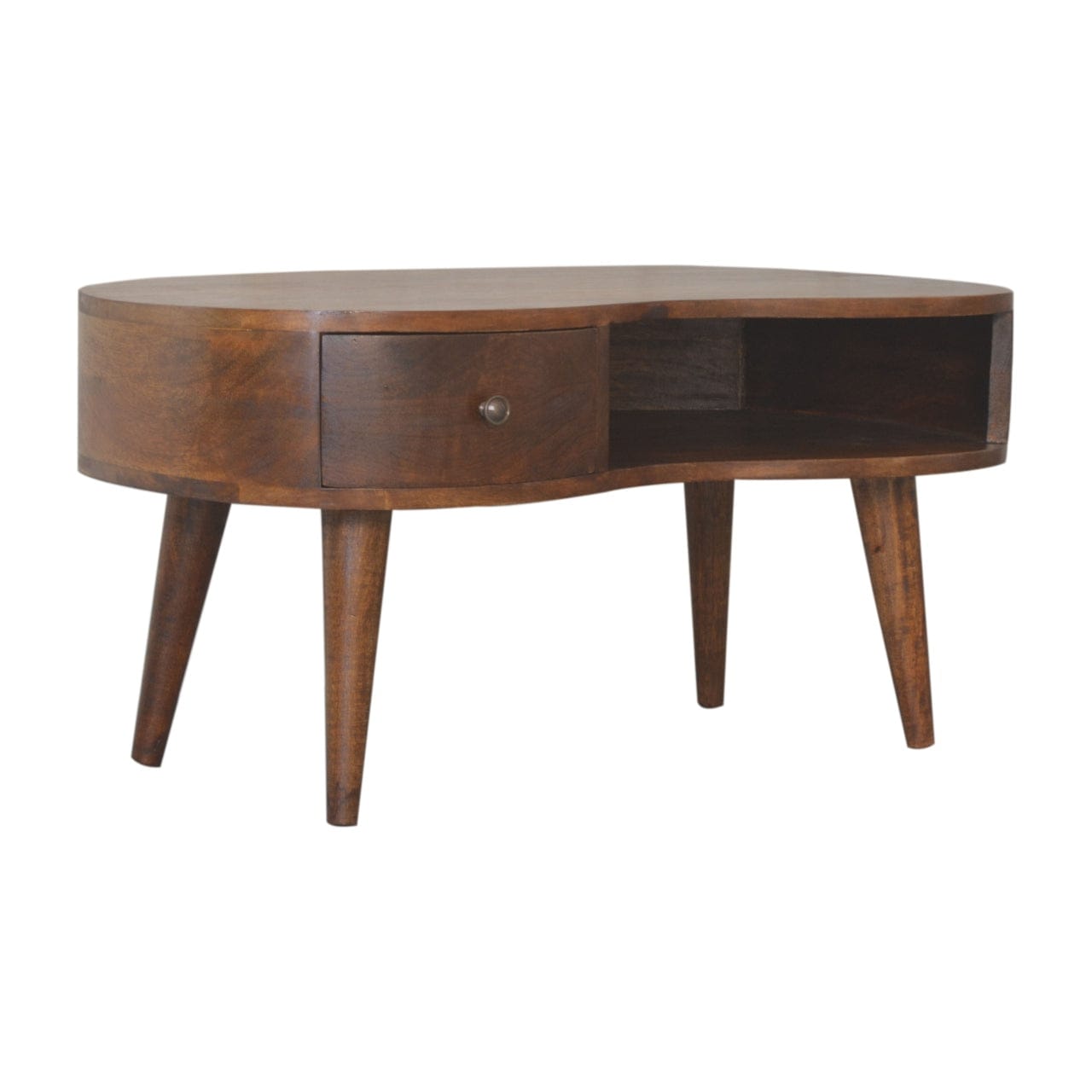Chestnut Wave Coffee Table - Solid Mango Wood Center Table for Living Room - product view 2 showing handcrafted solid...