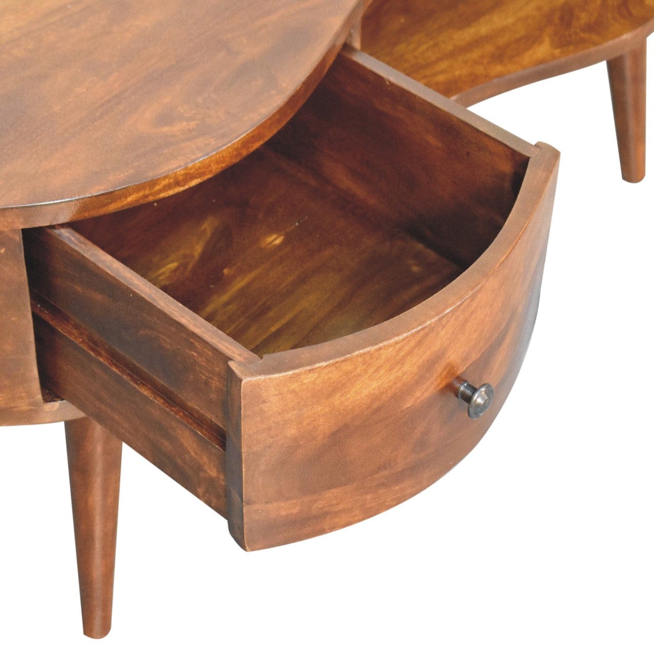 Chestnut Wave Coffee Table - Solid Mango Wood Center Table for Living Room - product view 7 showing handcrafted solid...