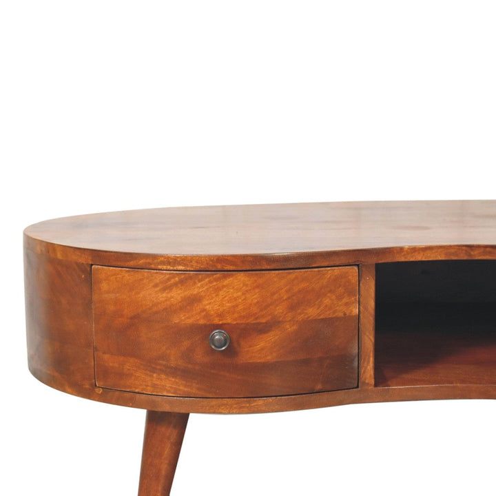 Chestnut Wave Coffee Table - Solid Mango Wood Center Table for Living Room - product view 5 showing handcrafted solid...