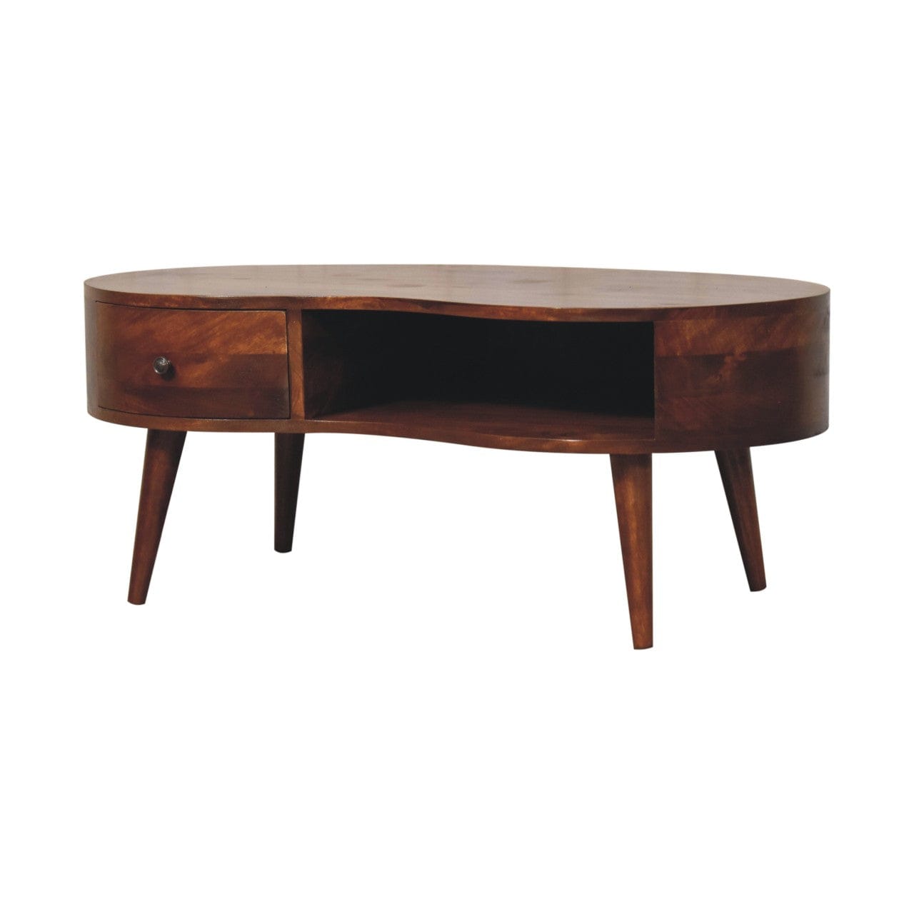 Chestnut Wave Coffee Table - Solid Mango Wood Center Table for Living Room - product view 4 showing handcrafted solid...