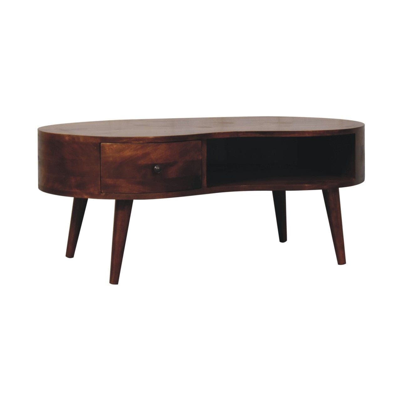 Chestnut Wave Coffee Table - Solid Mango Wood Center Table for Living Room - product view 3 showing handcrafted solid...