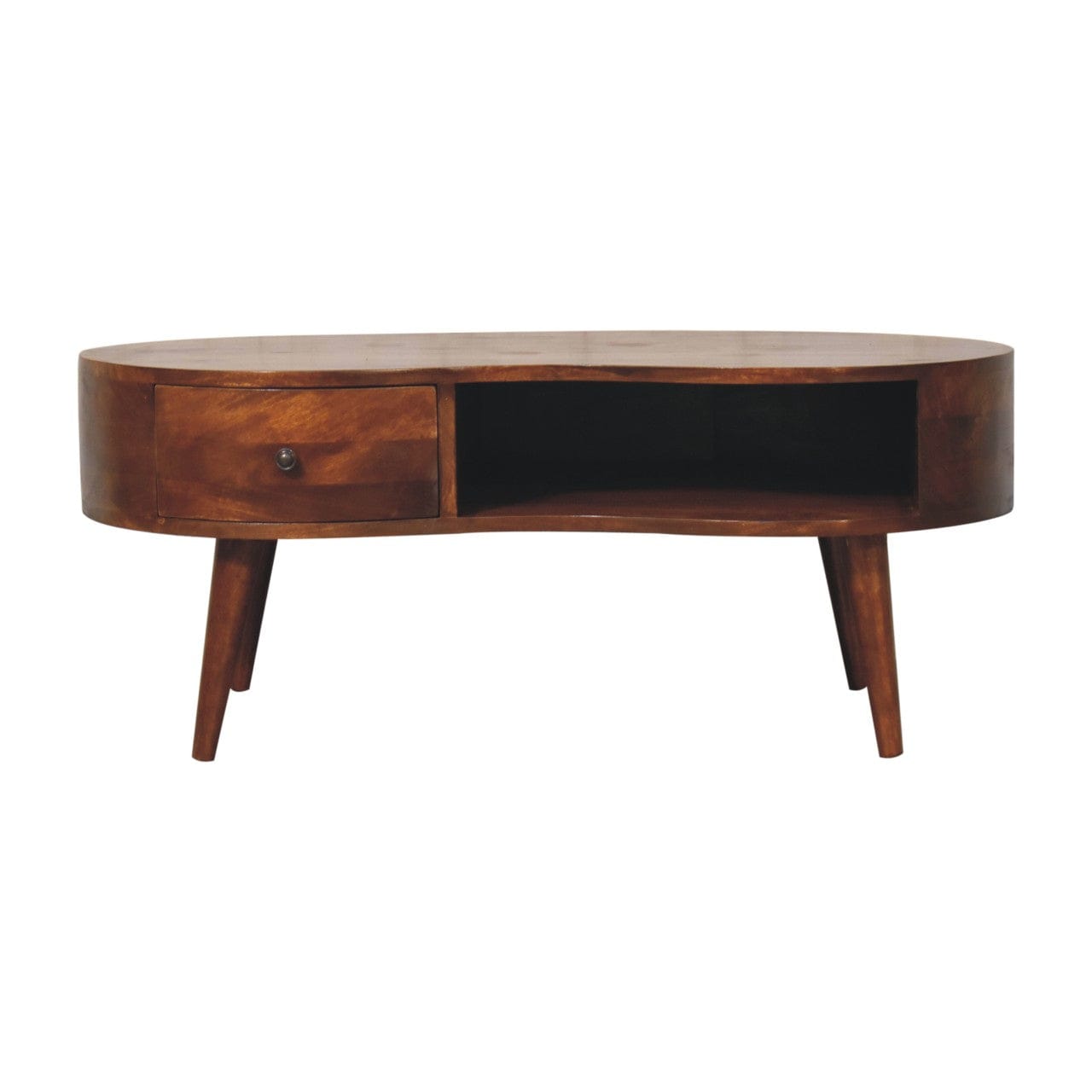 Chestnut Wave Coffee Table - Solid Mango Wood Center Table for Living Room - product view 2 showing handcrafted solid...