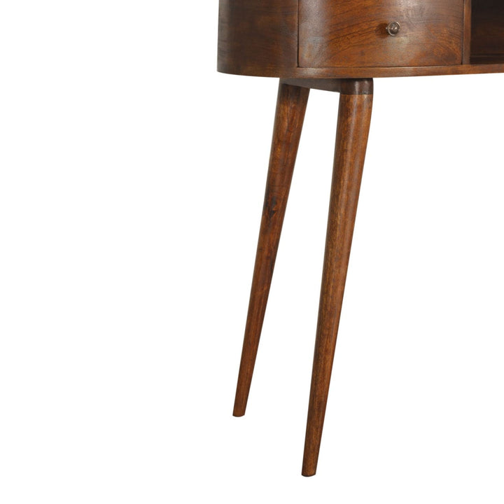 Chestnut Wave Writing Desk - Solid Mango Wood Writing Table for Home Office - product view 6 showing handcrafted solid...