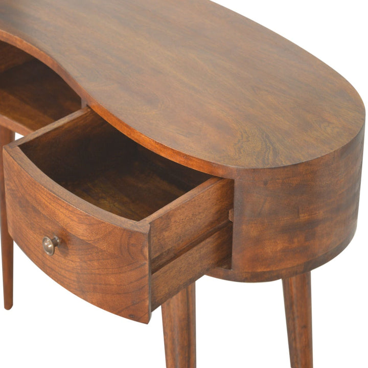 Chestnut Wave Writing Desk - Solid Mango Wood Writing Table for Home Office - product view 5 showing handcrafted solid...