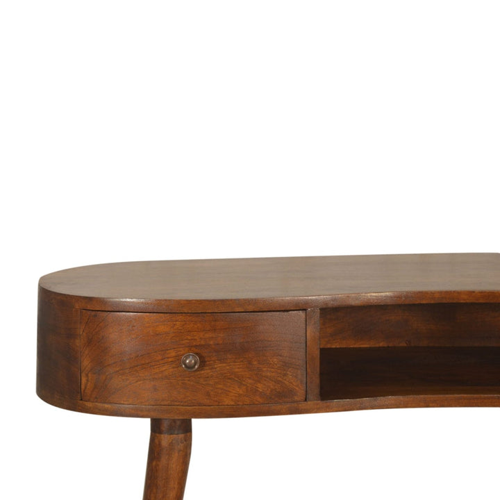 Chestnut Wave Writing Desk - Solid Mango Wood Writing Table for Home Office - product view 3 showing handcrafted solid...