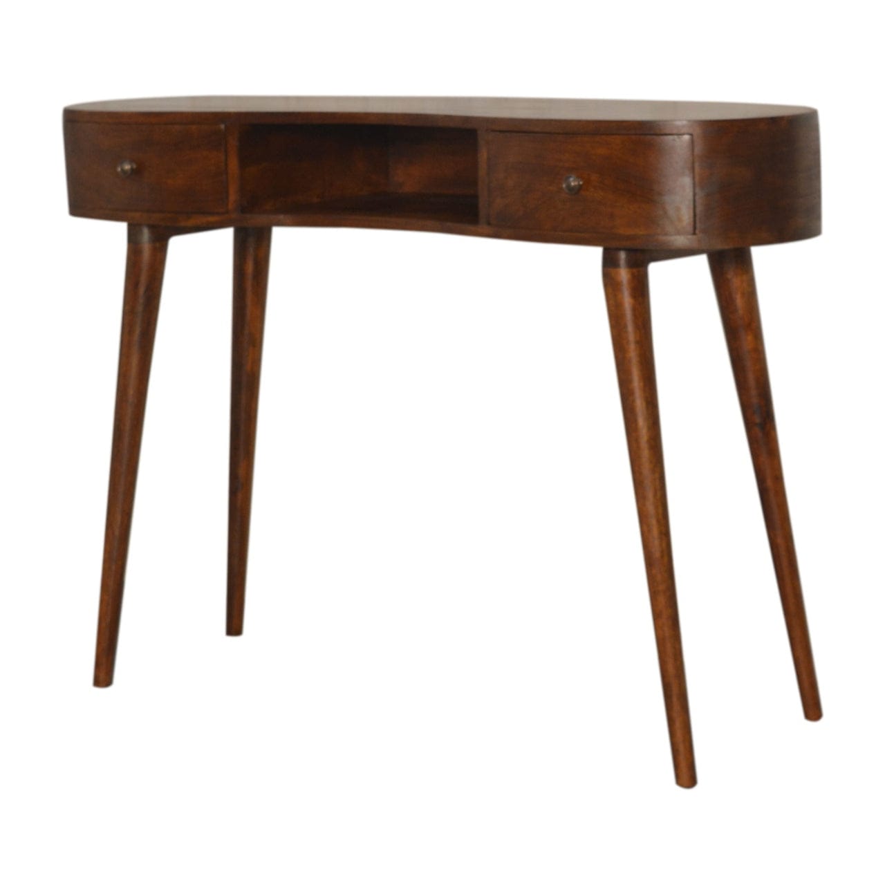 Chestnut Wave Writing Desk - Solid Mango Wood Writing Table for Home Office - product view 2 showing handcrafted solid...
