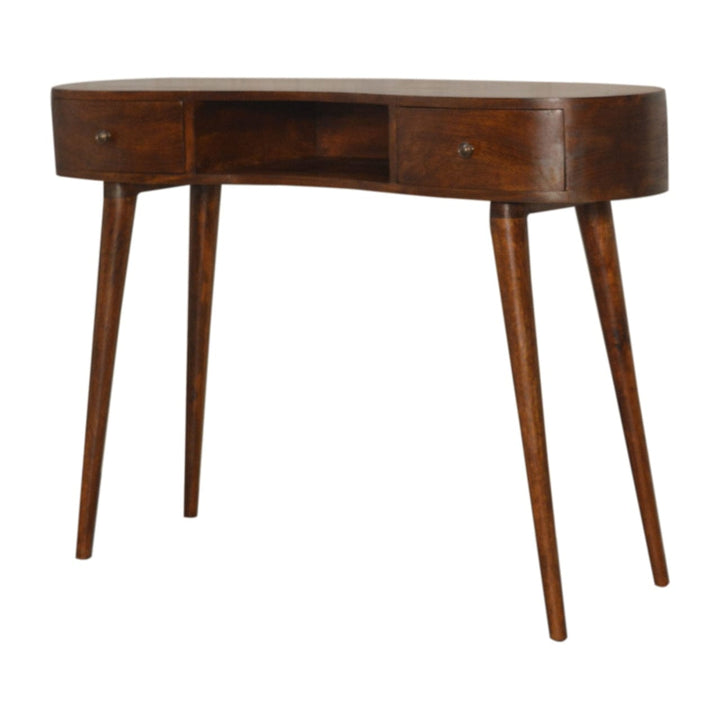 Chestnut Wave Writing Desk - Solid Mango Wood Writing Table for Home Office - product view 2 showing handcrafted solid...