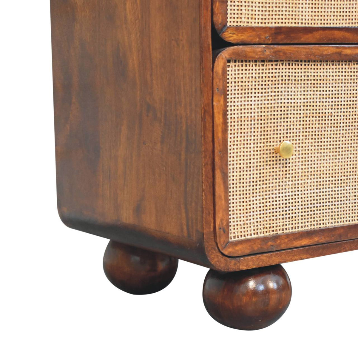 Chestnut Woven Dresser - Solid Mango Wood Storage Chest for Bedroom - product view 7 showing handcrafted solid mango wood...