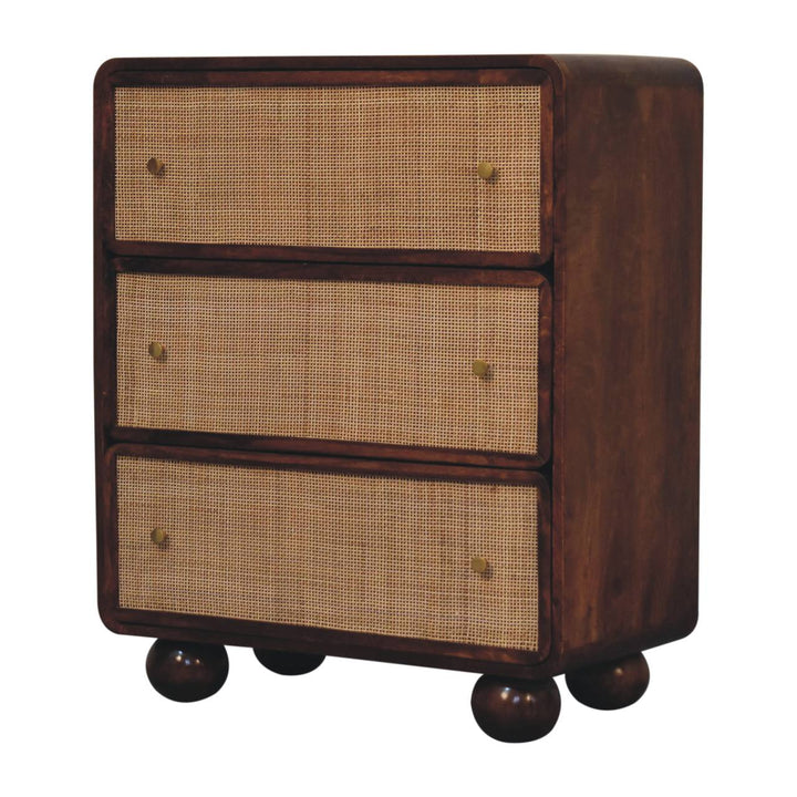 Chestnut Woven Dresser - Solid Mango Wood Storage Chest for Bedroom - product view 2 showing handcrafted solid mango wood...