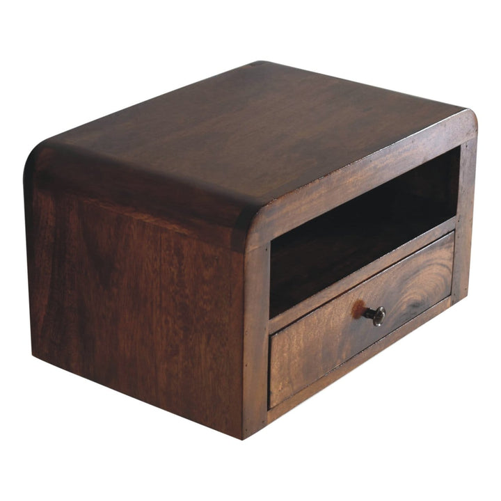 Chunky Chestnut 1 Drawer Floating Nightstand - Solid Mango Wood Bedside Table for Bedroom - product view 6 showing...