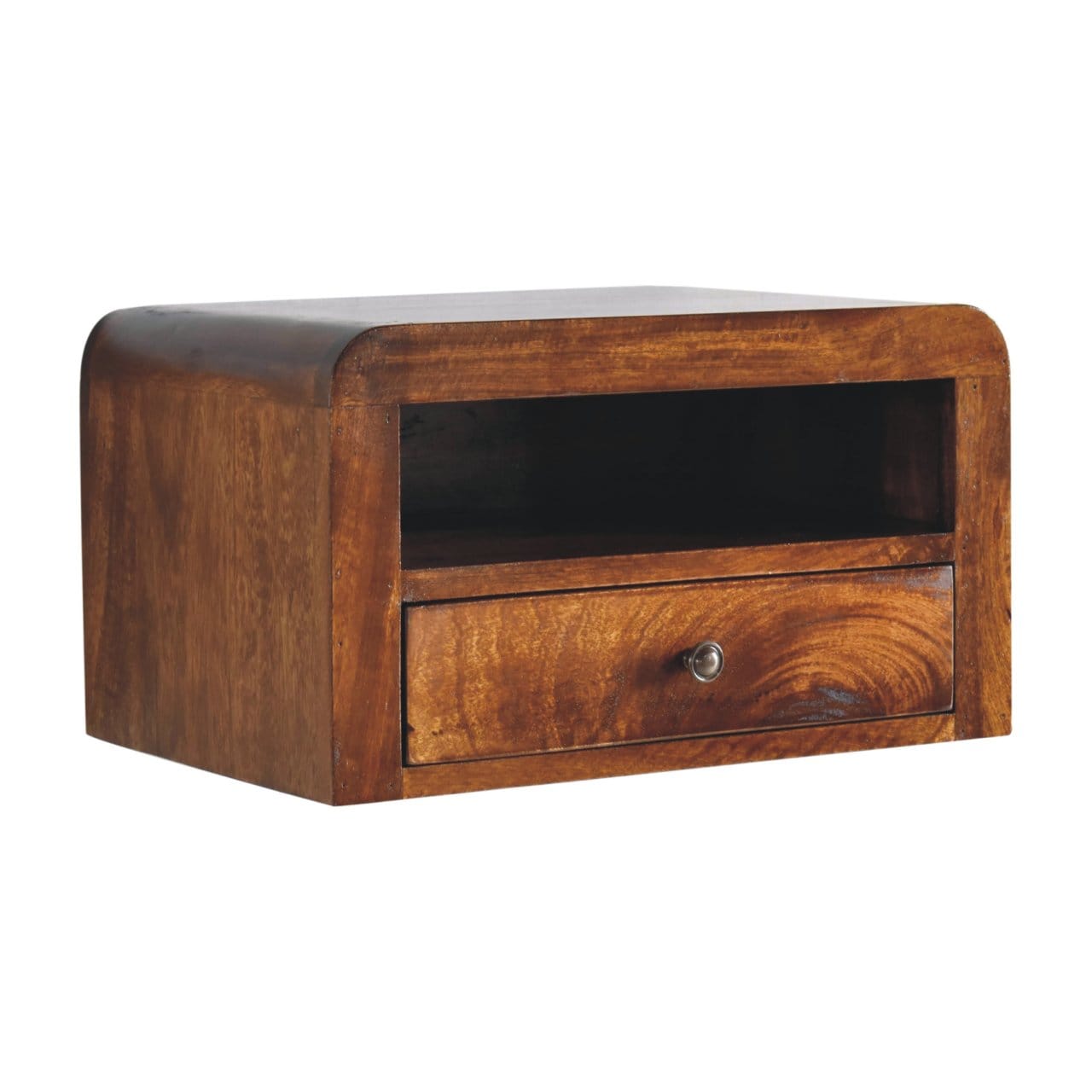 Chunky Chestnut 1 Drawer Floating Nightstand - Solid Mango Wood Bedside Table for Bedroom - product view 4 showing...