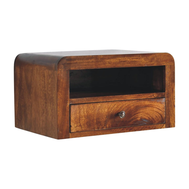 Chunky Chestnut 1 Drawer Floating Nightstand - Solid Mango Wood Bedside Table for Bedroom - product view 4 showing...