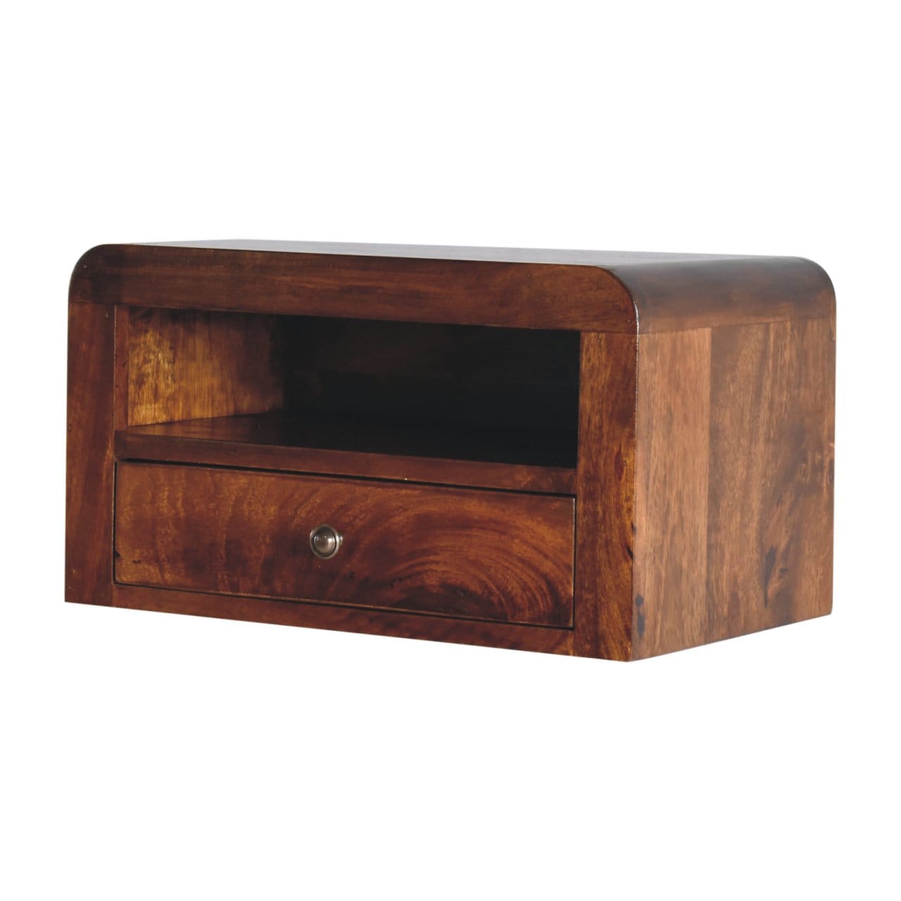 Chunky Chestnut 1 Drawer Floating Nightstand - Solid Mango Wood Bedside Table for Bedroom - product view 3 showing...