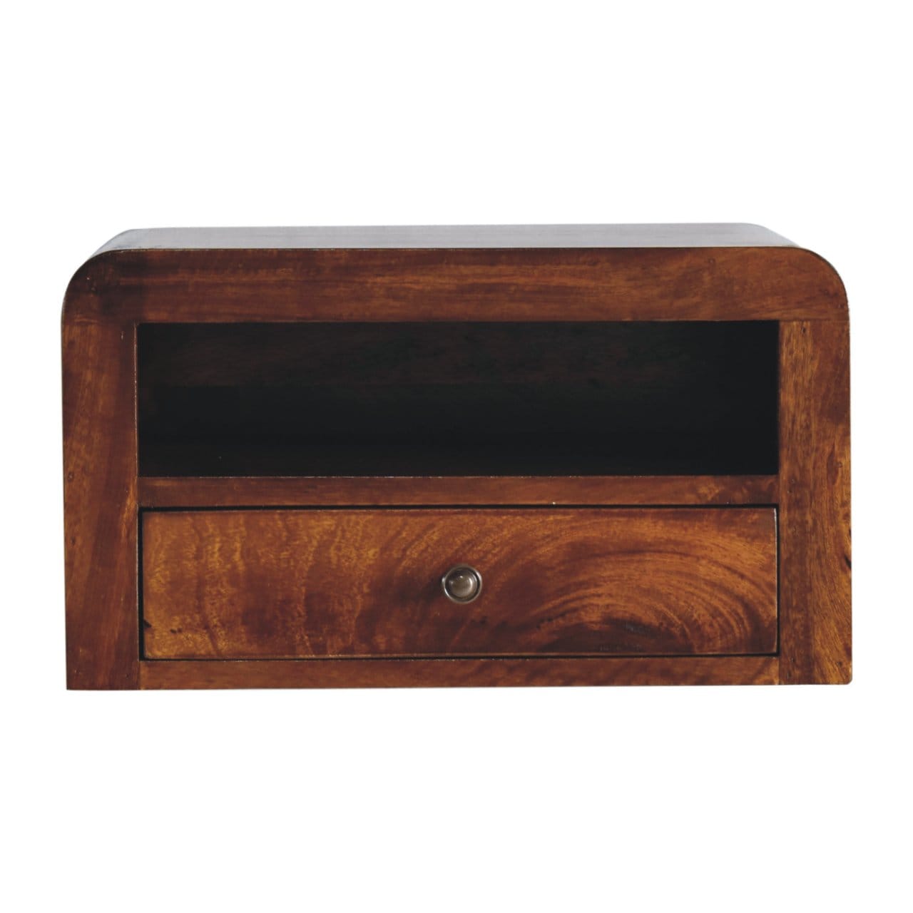 Chunky Chestnut 1 Drawer Floating Nightstand - Solid Mango Wood Bedside Table for Bedroom - product view 2 showing...
