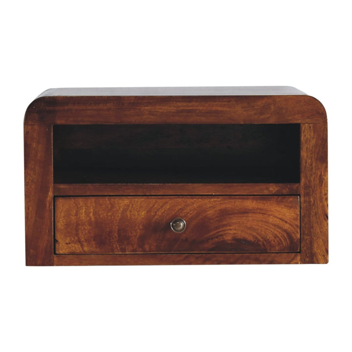 Chunky Chestnut 1 Drawer Floating Nightstand - Solid Mango Wood Bedside Table for Bedroom - product view 2 showing...