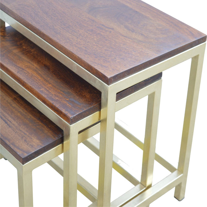 Chunky Gold Stool - Solid Mango Wood Accent Seating - product view 7 showing handcrafted solid mango wood stool