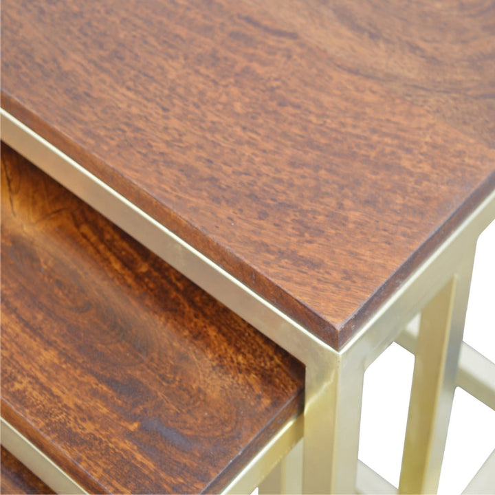 Chunky Gold Stool - Solid Mango Wood Accent Seating - product view 6 showing handcrafted solid mango wood stool