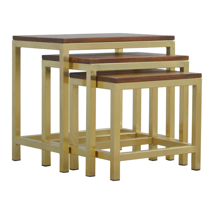 Chunky Gold Stool - Solid Mango Wood Accent Seating - product view 5 showing handcrafted solid mango wood stool
