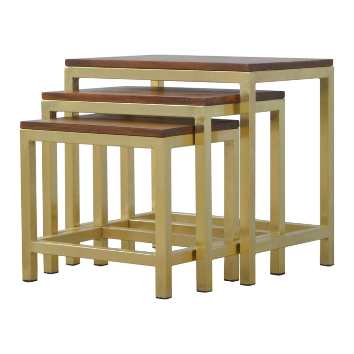 Chunky Gold Stool - Solid Mango Wood Accent Seating - product view 4 showing handcrafted solid mango wood stool