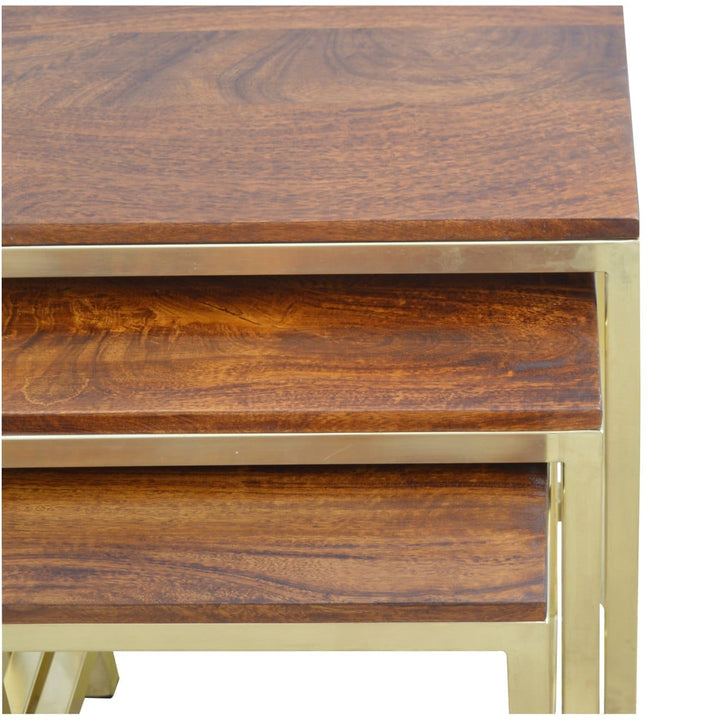 Chunky Gold Stool - Solid Mango Wood Accent Seating - product view 3 showing handcrafted solid mango wood stool