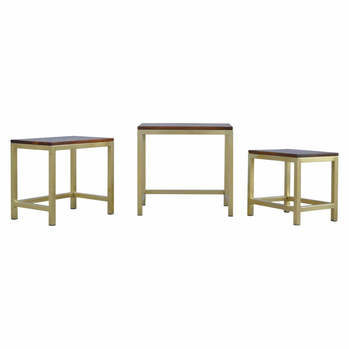 Chunky Gold Stool - Solid Mango Wood Accent Seating - product view 2 showing handcrafted solid mango wood stool