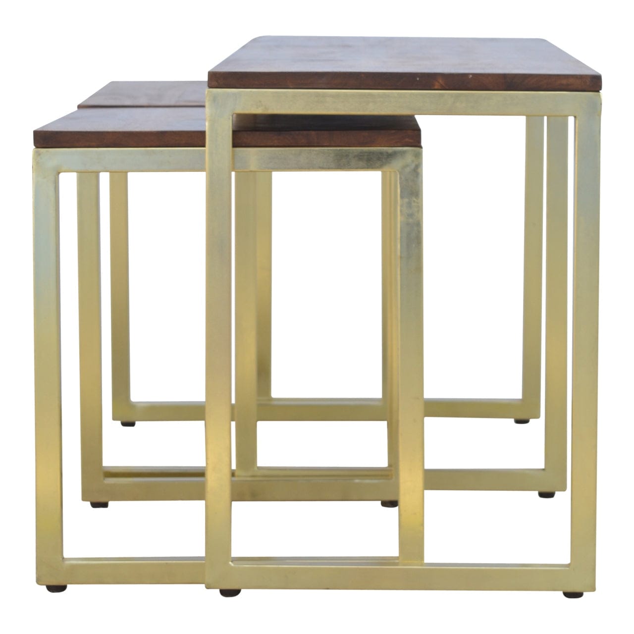 Chunky Gold Table Set of 3 in Solid Mango Wood - product view 8 showing handcrafted solid mango wood furniture