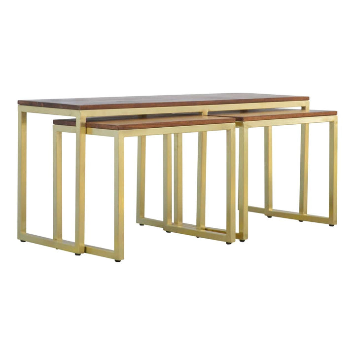 Chunky Gold Table Set of 3 in Solid Mango Wood - product view 7 showing handcrafted solid mango wood furniture