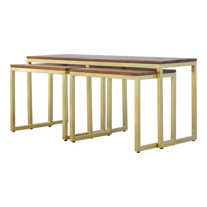 Chunky Gold Table Set of 3 in Solid Mango Wood - product view 6 showing handcrafted solid mango wood furniture
