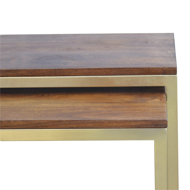 Chunky Gold Table Set of 3 in Solid Mango Wood - product view 5 showing handcrafted solid mango wood furniture