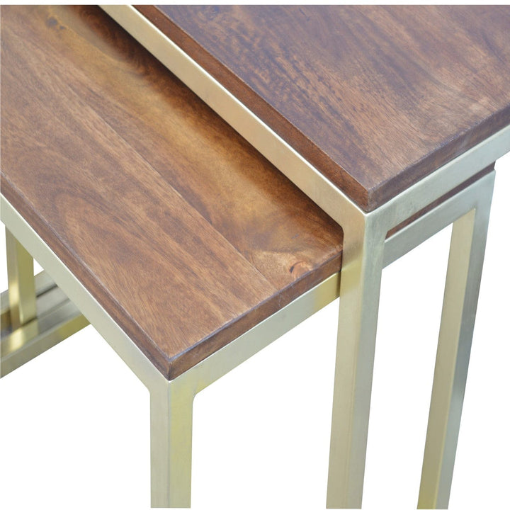 Chunky Gold Table Set of 3 in Solid Mango Wood - product view 3 showing handcrafted solid mango wood furniture