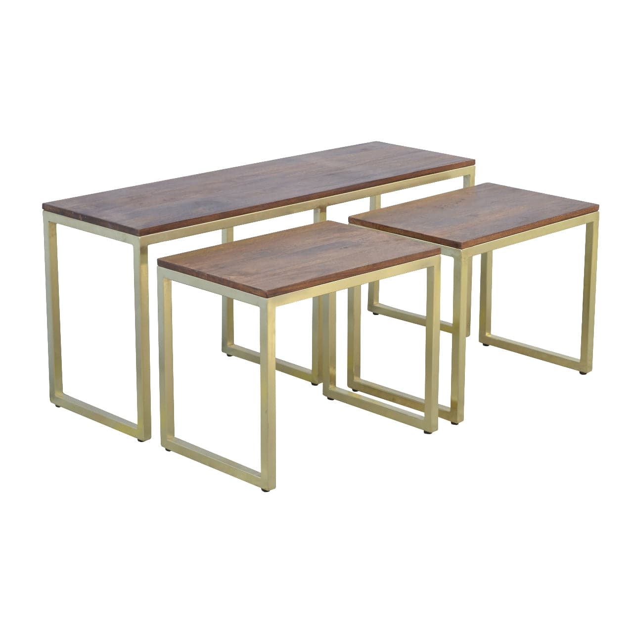 Chunky Gold Table Set of 3 in Solid Mango Wood - product view 2 showing handcrafted solid mango wood furniture