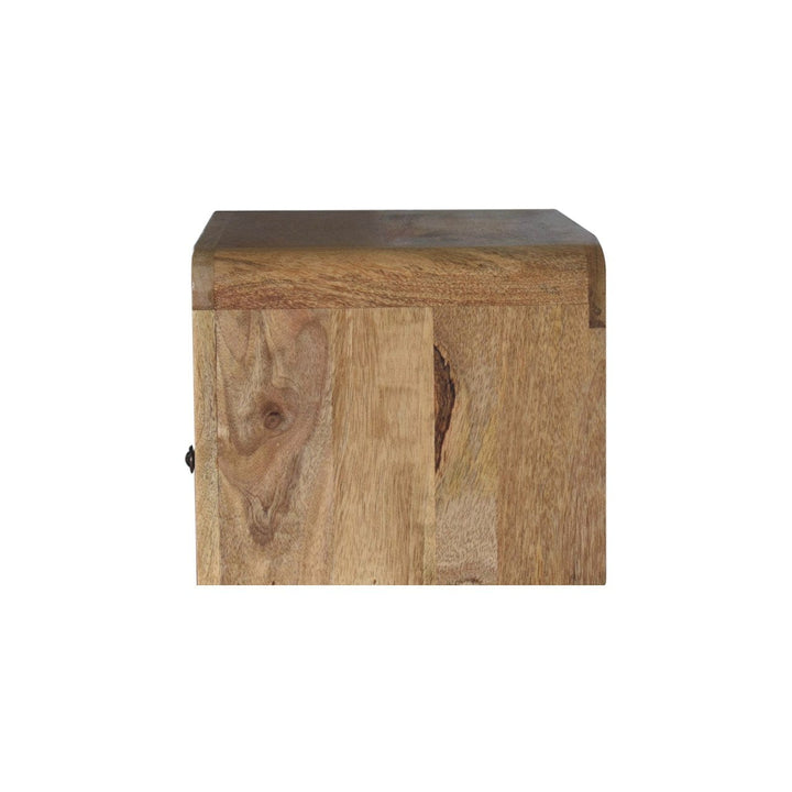 Chunky Oak-ish Floating Nightstand - Solid Mango Wood Bedside Table for Bedroom - product view 9 showing handcrafted...