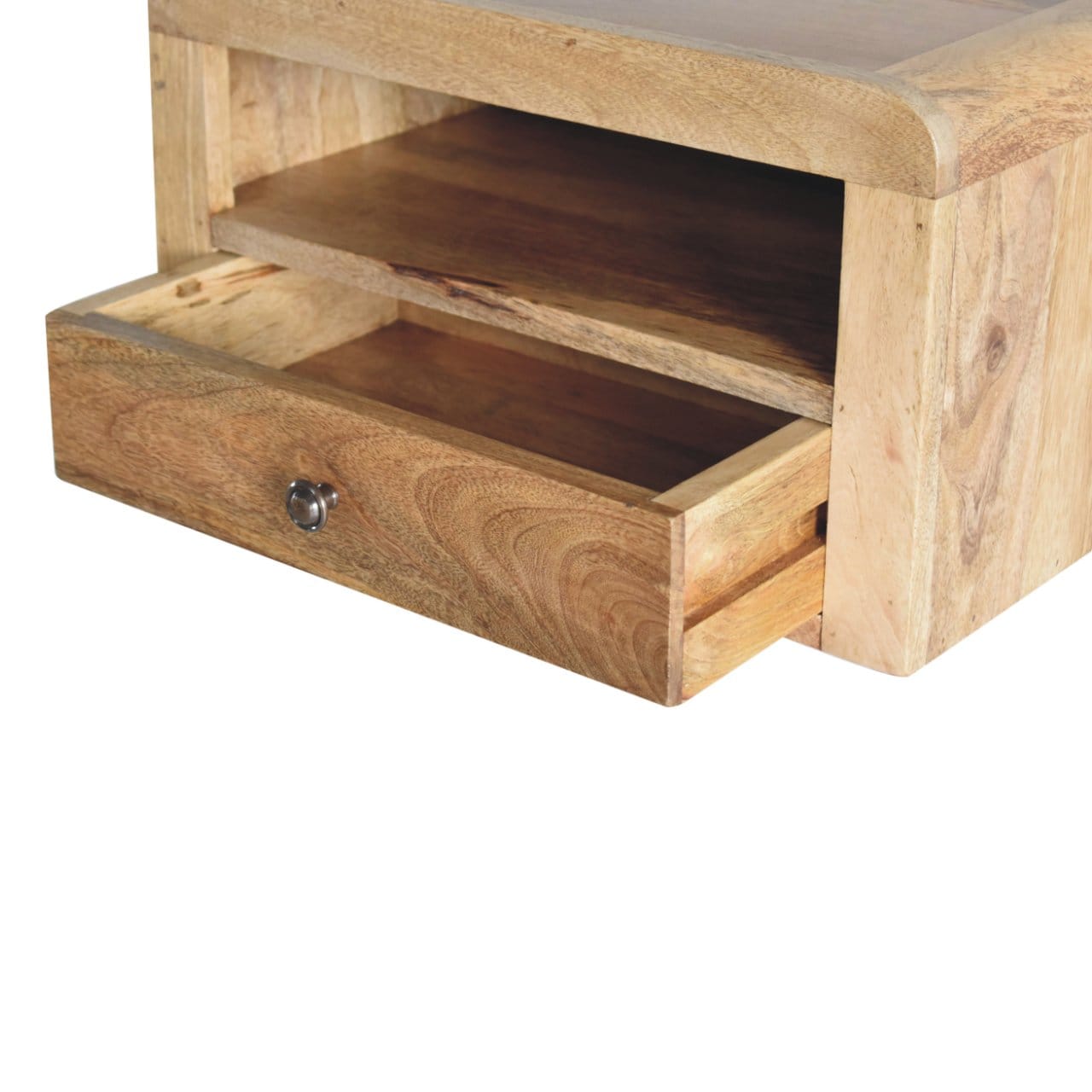 Chunky Oak-ish Floating Nightstand - Solid Mango Wood Bedside Table for Bedroom - product view 8 showing handcrafted...