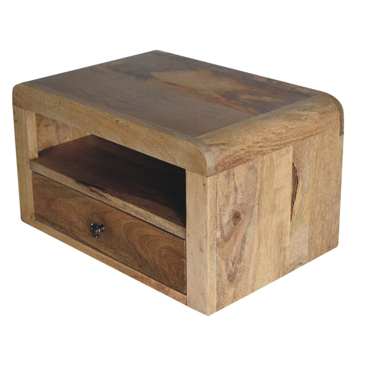 Chunky Oak-ish Floating Nightstand - Solid Mango Wood Bedside Table for Bedroom - product view 7 showing handcrafted...