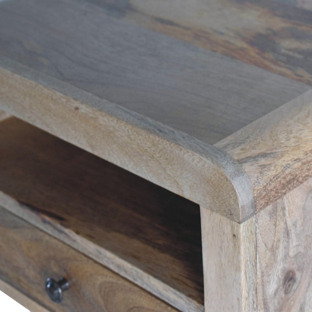 Chunky Oak-ish Floating Nightstand - Solid Mango Wood Bedside Table for Bedroom - product view 6 showing handcrafted...
