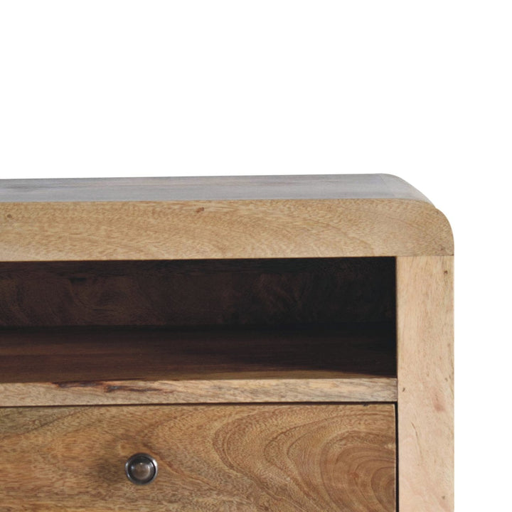Chunky Oak-ish Floating Nightstand - Solid Mango Wood Bedside Table for Bedroom - product view 5 showing handcrafted...