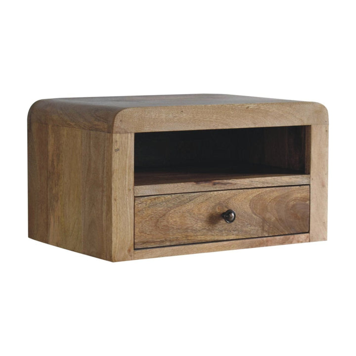 Chunky Oak-ish Floating Nightstand - Solid Mango Wood Bedside Table for Bedroom - product view 4 showing handcrafted...