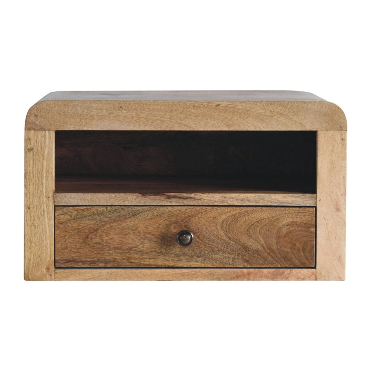 Chunky Oak-ish Floating Nightstand - Solid Mango Wood Bedside Table for Bedroom - product view 2 showing handcrafted...