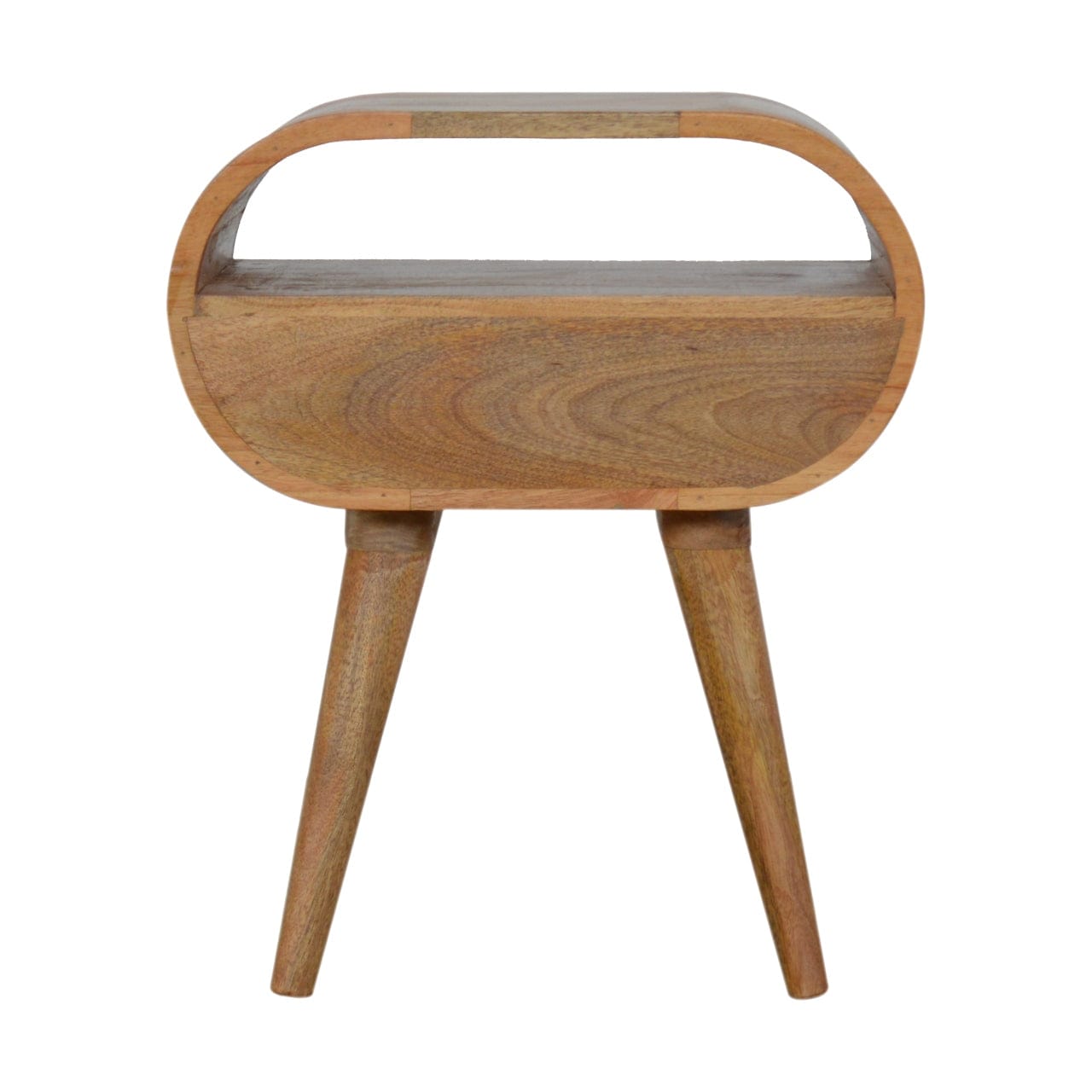 Circular Open Slot Nightstand - Solid Mango Wood Bedside Table for Bedroom - product view 9 showing handcrafted solid...