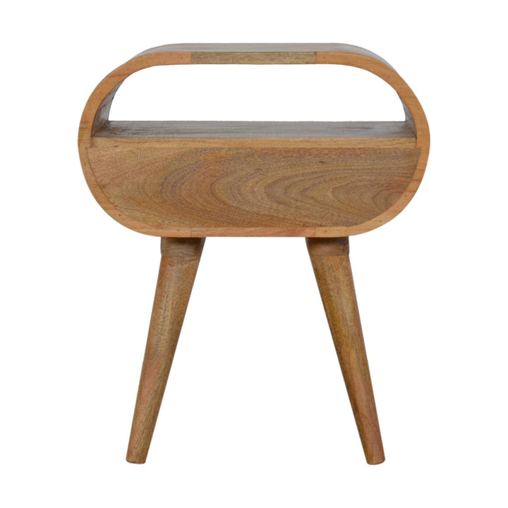 Circular Open Slot Nightstand - Solid Mango Wood Bedside Table for Bedroom - product view 9 showing handcrafted solid...