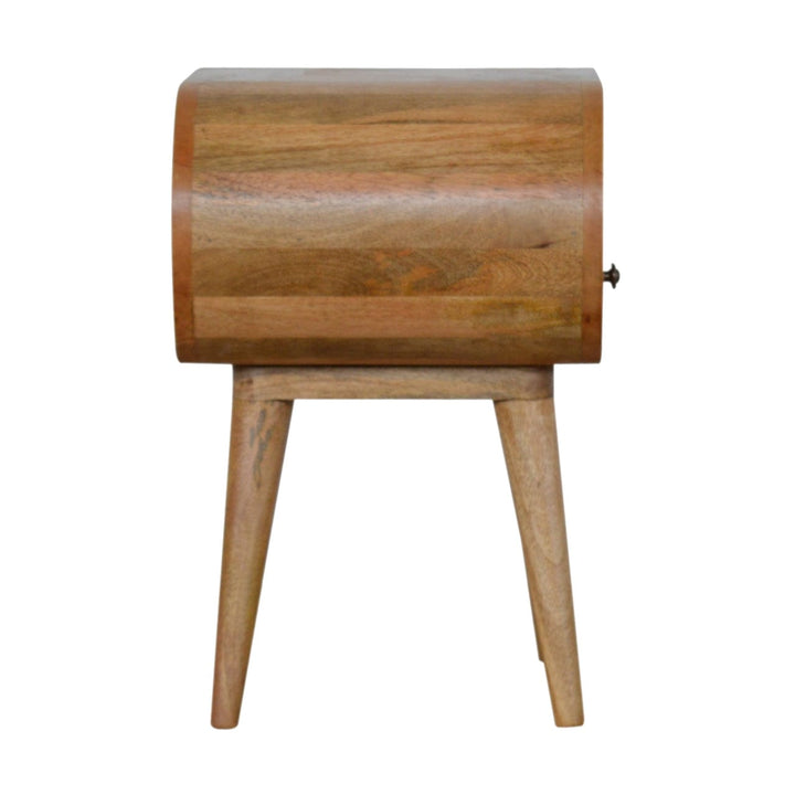 Circular Open Slot Nightstand - Solid Mango Wood Bedside Table for Bedroom - product view 8 showing handcrafted solid...