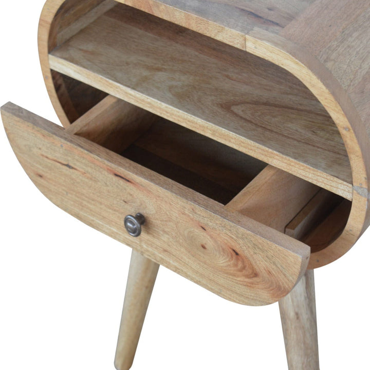 Circular Open Slot Nightstand - Solid Mango Wood Bedside Table for Bedroom - product view 6 showing handcrafted solid...