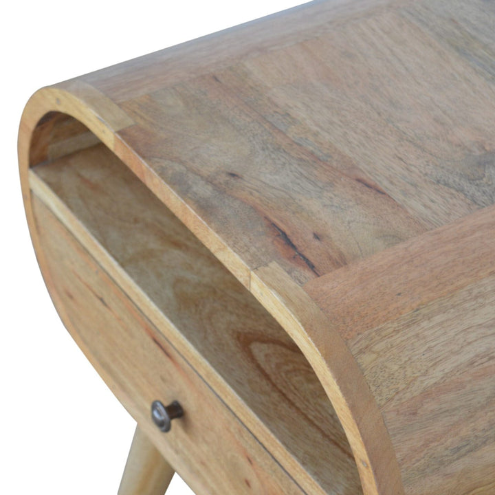 Circular Open Slot Nightstand - Solid Mango Wood Bedside Table for Bedroom - product view 5 showing handcrafted solid...
