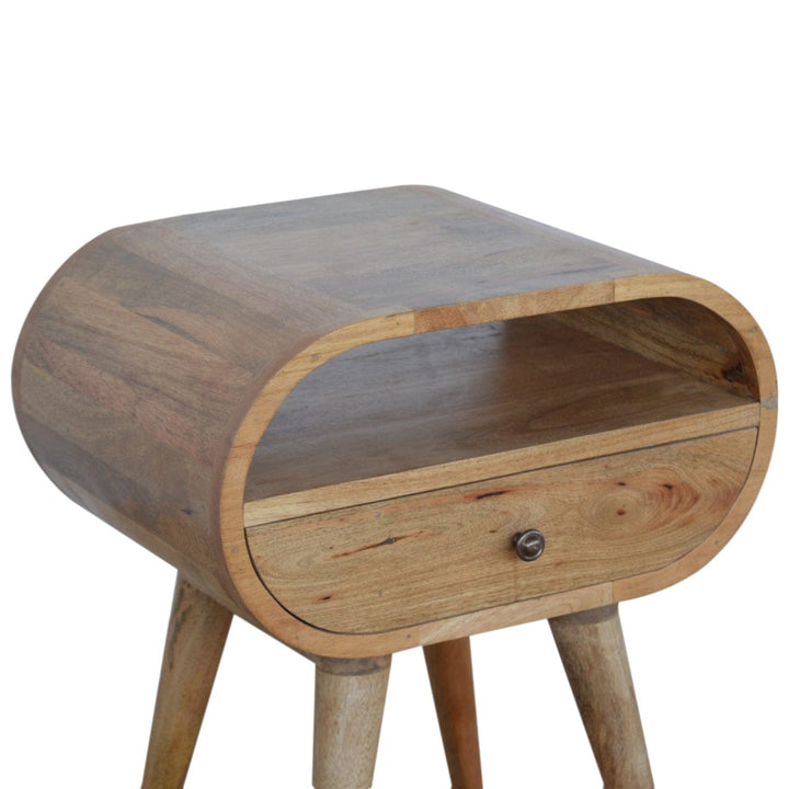 Circular Open Slot Nightstand - Solid Mango Wood Bedside Table for Bedroom - product view 3 showing handcrafted solid...